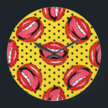 Retro Pop Art: Cartoon Patch Badges Large Clock<br><div class="desc">Seamless pattern with cartoon patch badges with lips.For t-shirt or other uses.Retro style 80s-90s.Pop art style.Stock Vintage Cartoon Patch Badges Pucker Up in Seamless Whimsy. Playful cartoon patch badges bring smiles everywhere. quirky, seamless, pattern, illustration, decor, fashion, heart, cartoon, retro, grunge, button, sticker, character, cute, badge, doodle, drawing, comic, set,...</div>