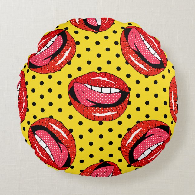 Retro Pop Art: Cartoon Patch Badges Round Cushion (Front)