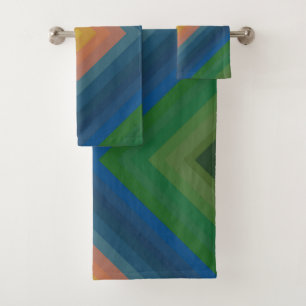 Retro Pop Art Colour Stripe Diamond Pattern  Bath Towel Set