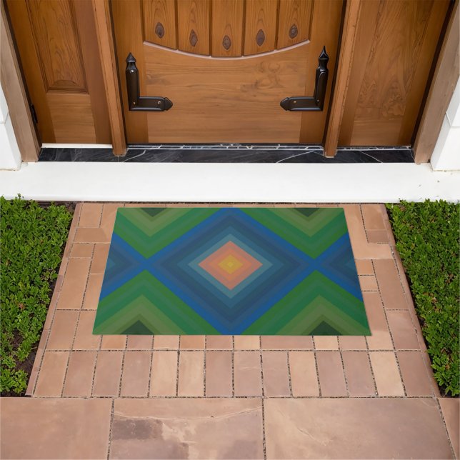 Retro Pop Art Colour Stripe Diamond Pattern  Doormat (Outdoor)