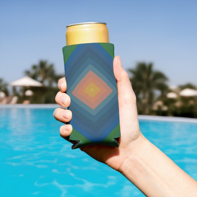 Retro Pop Art Colour Stripe Diamond Pattern  Seltzer Can Cooler (In Situ Pool)