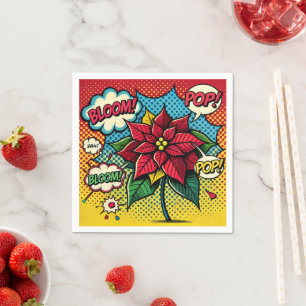 Retro Pop Art Comic Book Poinsettia Découpage Napkin