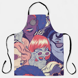Retro Pop Art Comic Girls Seamless Pattern. Backgr Apron