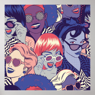 Retro Pop Art Comic Girls Seamless Pattern. Backgr Poster