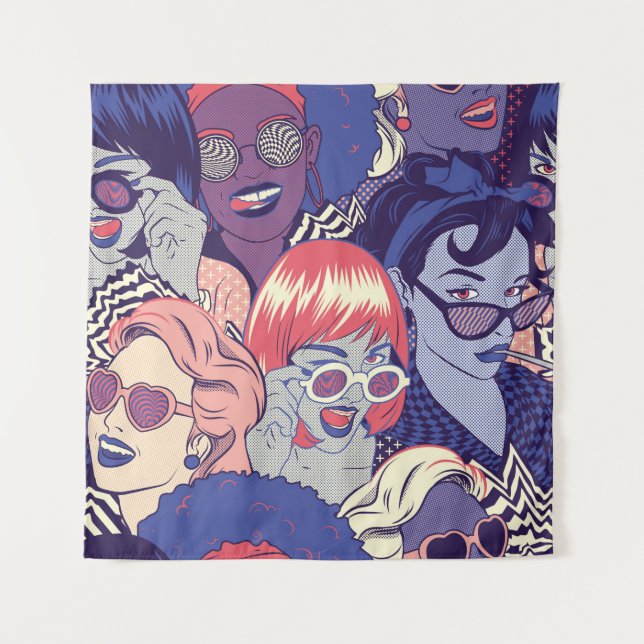Retro Pop Art Comic Girls Seamless Pattern. Backgr Tapestry (Front)