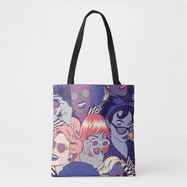 Retro Pop Art Comic Girls Seamless Pattern. Backgr Tote Bag (Front)