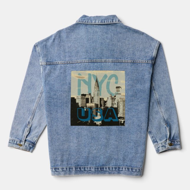 Retro Pop Art Comic New York City NYC USA Denim Jacket (Back)