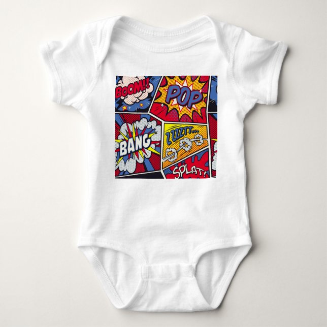 Retro pop art, comic shout pattern. baby bodysuit (Front)
