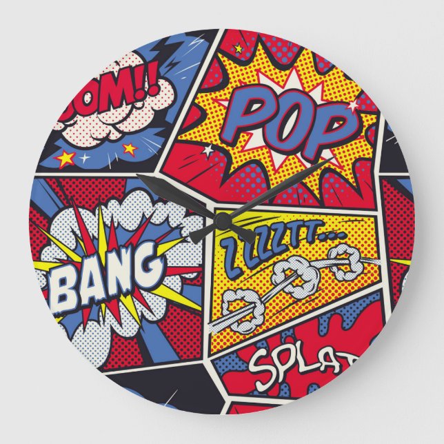 Retro pop art, comic shout pattern. large clock (Front)