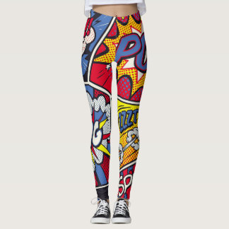 Retro pop art, comic shout pattern. leggings