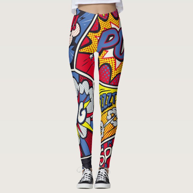 Retro pop art, comic shout pattern. leggings (Front)