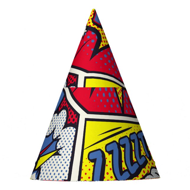 Retro pop art, comic shout pattern. party hat (Front)