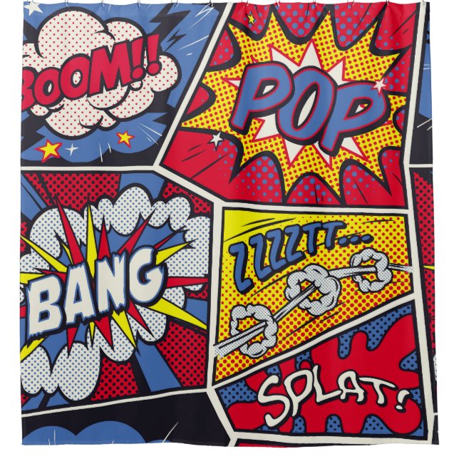 Retro pop art, comic shout pattern. shower curtain (Front)