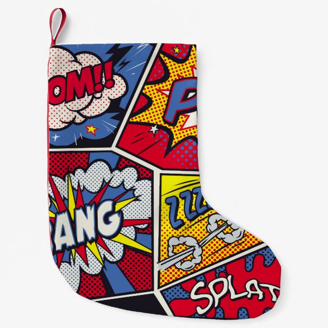Retro pop art, comic shout pattern. small christmas stocking (Front)