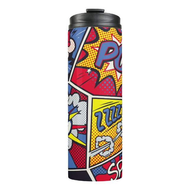Retro pop art, comic shout pattern. thermal tumbler (Front)