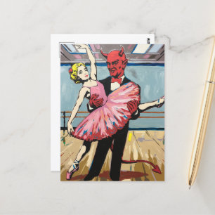 Retro Pop Art Devil With Ballet Dancer  Postcard