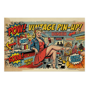 Retro Pop Art Diner Pin-Up Girl Vintage Comic Post Poster