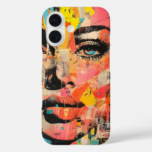 Retro Pop Art Face on Newsprint iPhone 16 Case