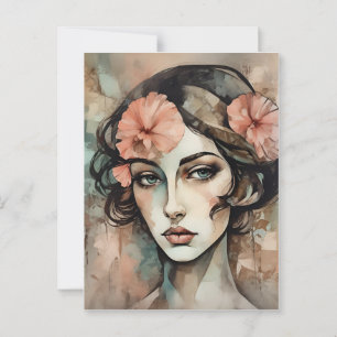 Retro Pop Art Female Illustration Postcard