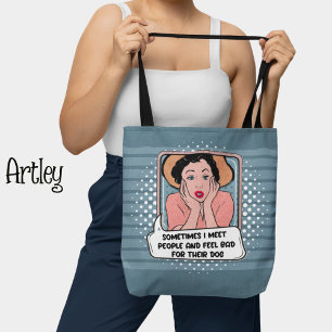 Retro Pop Art Funny Phrase Pink Blue Tote Bag