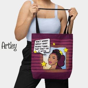 Retro Pop Art Funny Phrase yellow purple green Tote Bag