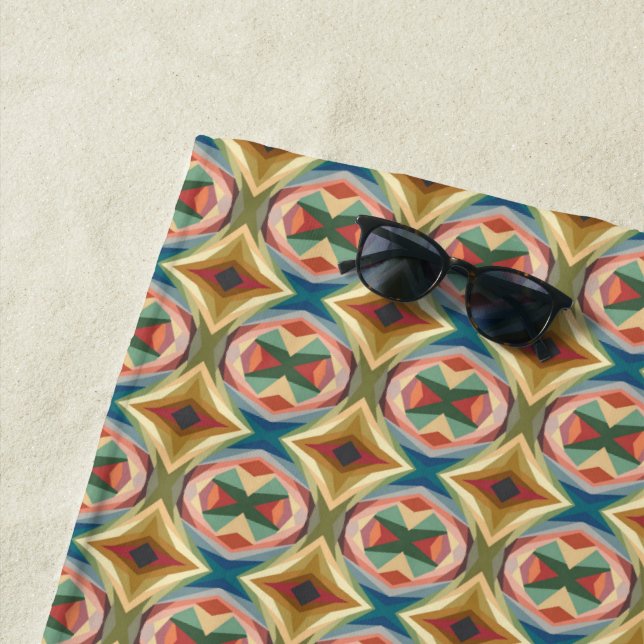 Retro Pop Art Geometric Colour Block Pattern Beach Towel (In Situ)