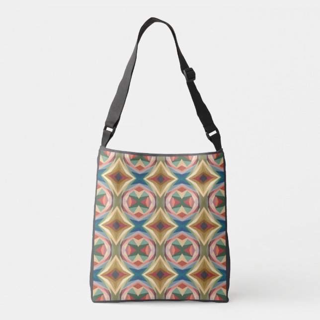 Retro Pop Art Geometric Colour Block Pattern Crossbody Bag (Back)