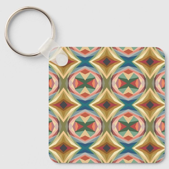Retro Pop Art Geometric Colour Block Pattern Key Ring (Front)