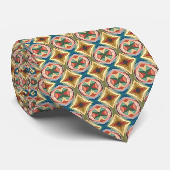 Retro Pop Art Geometric Colour Block Pattern Tie (Rolled)