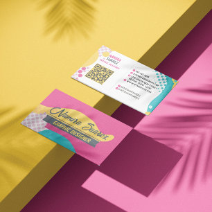 Retro Pop Art Geometric Design - Yellow Pink Blue Business Card