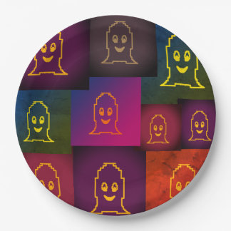 Retro Pop Art Ghost Grid Halloween Invitation Post Paper Plate