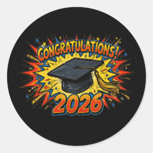 Retro Pop Art Graduation 2026 Classic Round Sticker