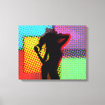 Retro Pop Art Halftone Groovy Lady Dancing Canvas Print<br><div class="desc">A great art piece for a modern environment this funky retro pop art inspired halftone picture with the silhouette of a dancing lady on a colourful background.</div>