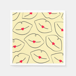 Retro Pop Art Lips & Heart Sunshine Yellow Napkin