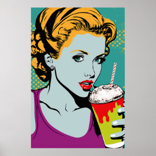 Retro Pop Art Milkshake Girl Poster