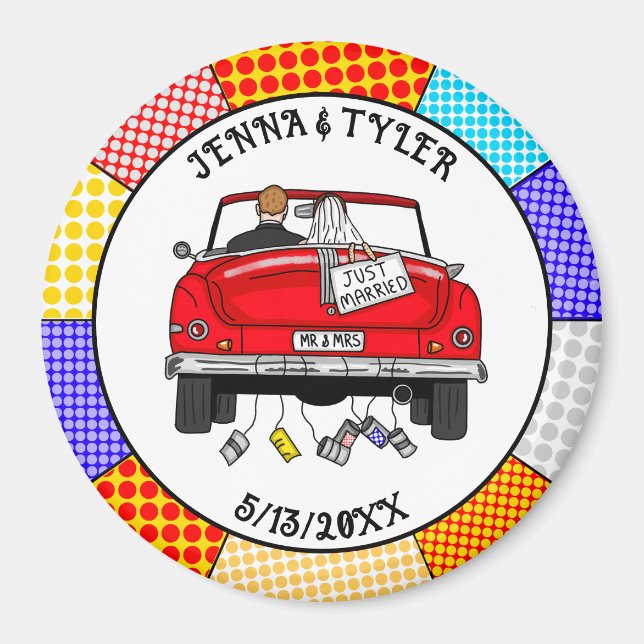  Retro Pop Art Mr & Mrs | Just Got Married Magnet (Front)