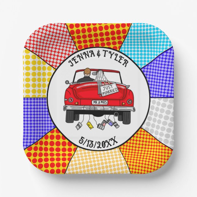  Retro Pop Art Mr & Mrs | Just Got Married Paper Plate (Front)