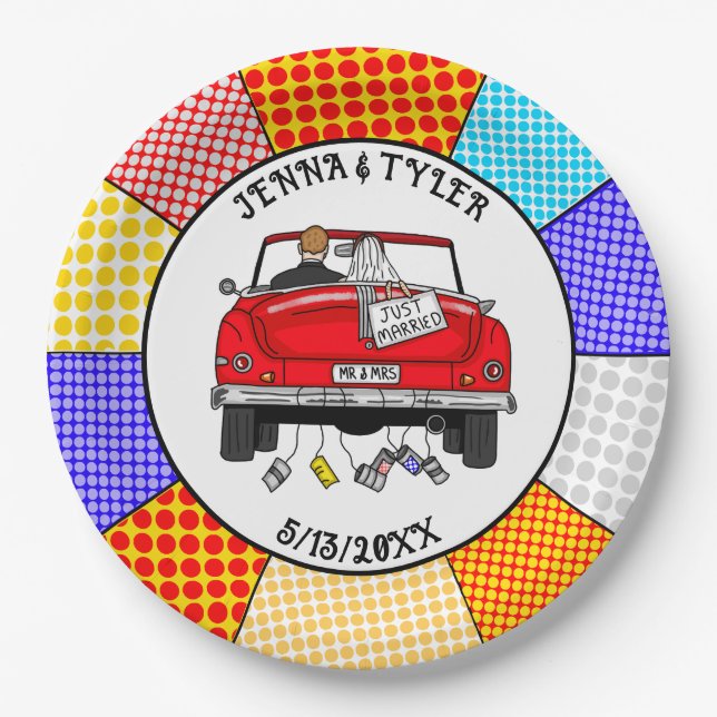  Retro Pop Art Mr & Mrs | Just Got Married  Paper Plate (Front)