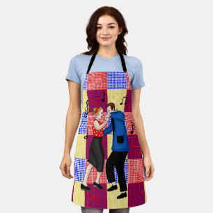 Retro Pop Art Nostalgic Couple Dancing Apron