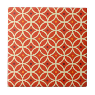 Retro Pop Art Orange Geometric Abstract Pattern Tile