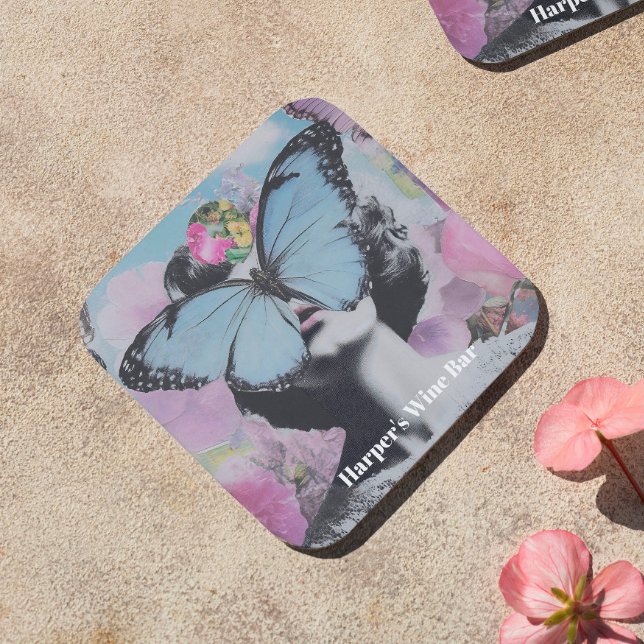 Retro Pop Art Pink and Blue Butterfly Coaster (Elevate your style with this standout piece, ideal for lovers of vintage flair.)