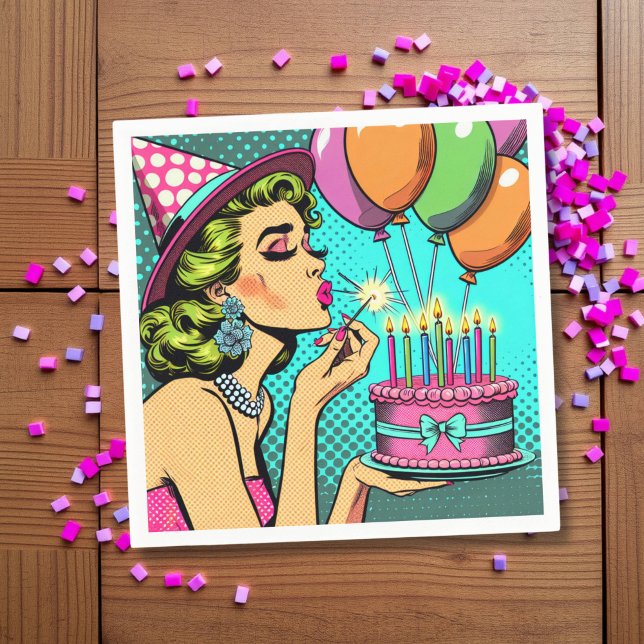 Retro Pop Art Pinup Woman Birthday   Napkin (Creator Uploaded)