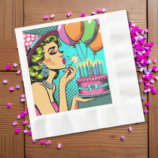 Retro Pop Art Pinup Woman Birthday   Napkin