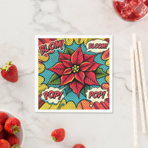 Retro Pop Art Poinsettia Comic Book Decoupage Napkin