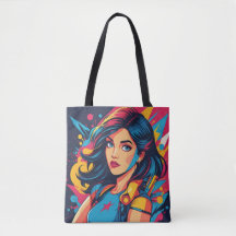 Retro Pop Art Portrait Tote Bag