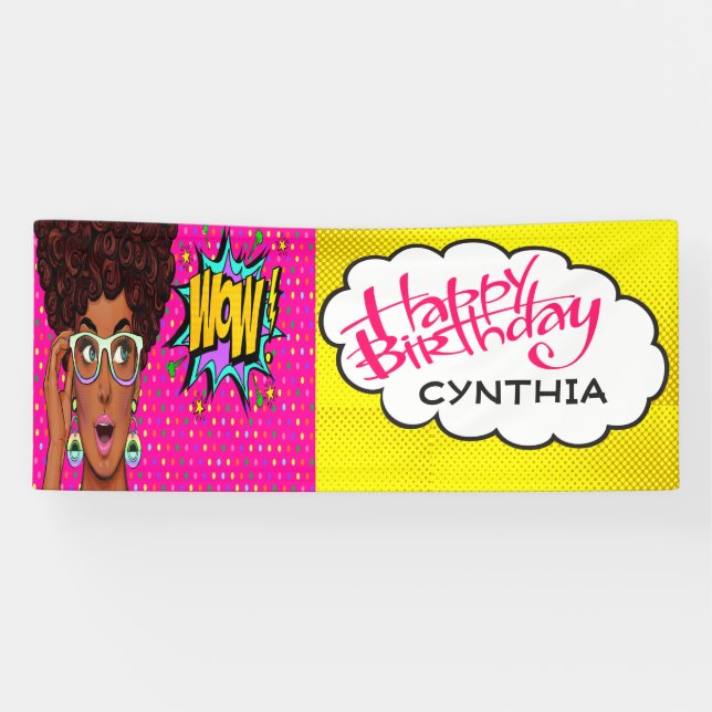Retro Pop Art Pretty Lady Birthday Banner (Horizontal)