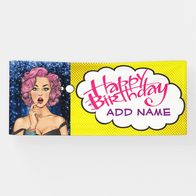 Retro Pop Art Pretty Lady Birthday Banner (Horizontal)