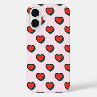 Retro Pop Art Red Blue Beige Hearts Pattern