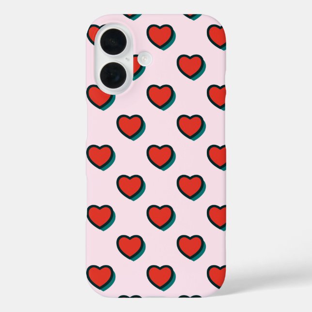 Retro Pop Art Red Blue Beige Hearts Pattern Case-Mate iPhone Case (Back)