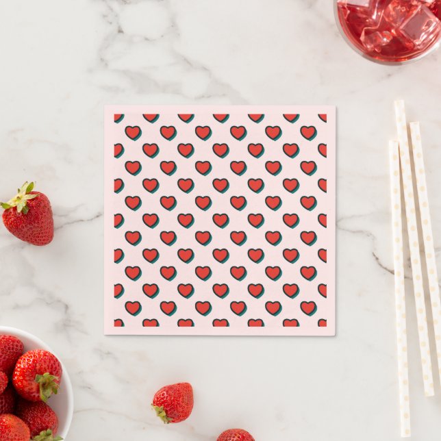 Retro Pop Art Red Blue Pink Hearts Pattern Napkin (Insitu)